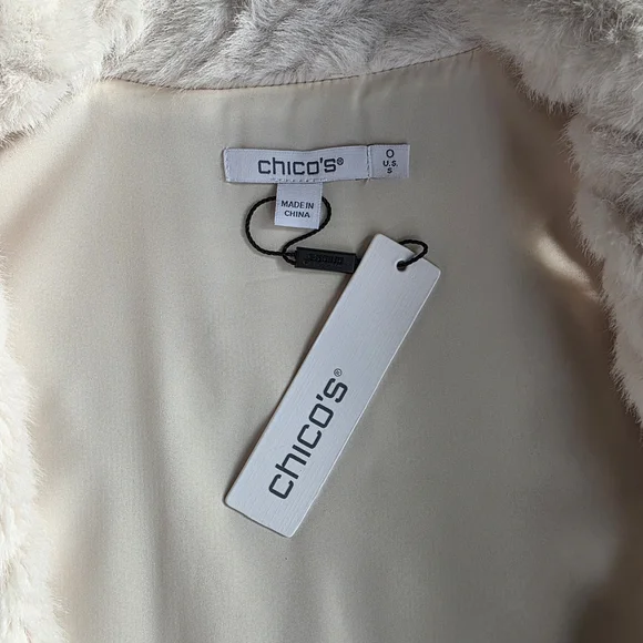 Chico's Pearl Embellished Faux Fur Vest Color Ivory - Picture 4 of 9